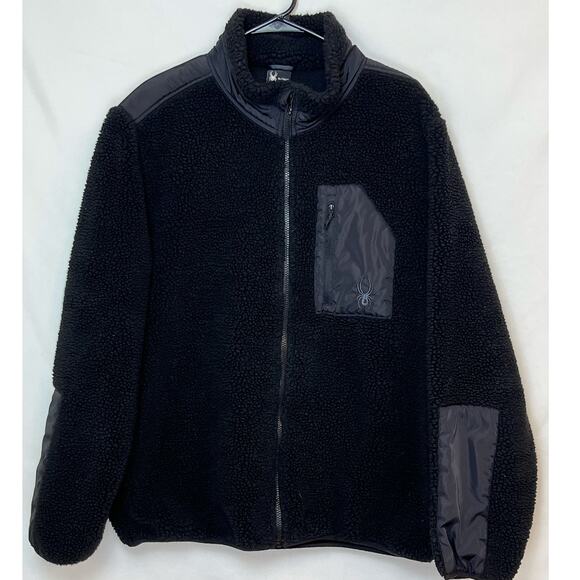 Spyder Men’s XL Black Sherpa Fleece Jacket Zip Front Long Sleeve Outdoor Coat - Picture 1 of 5